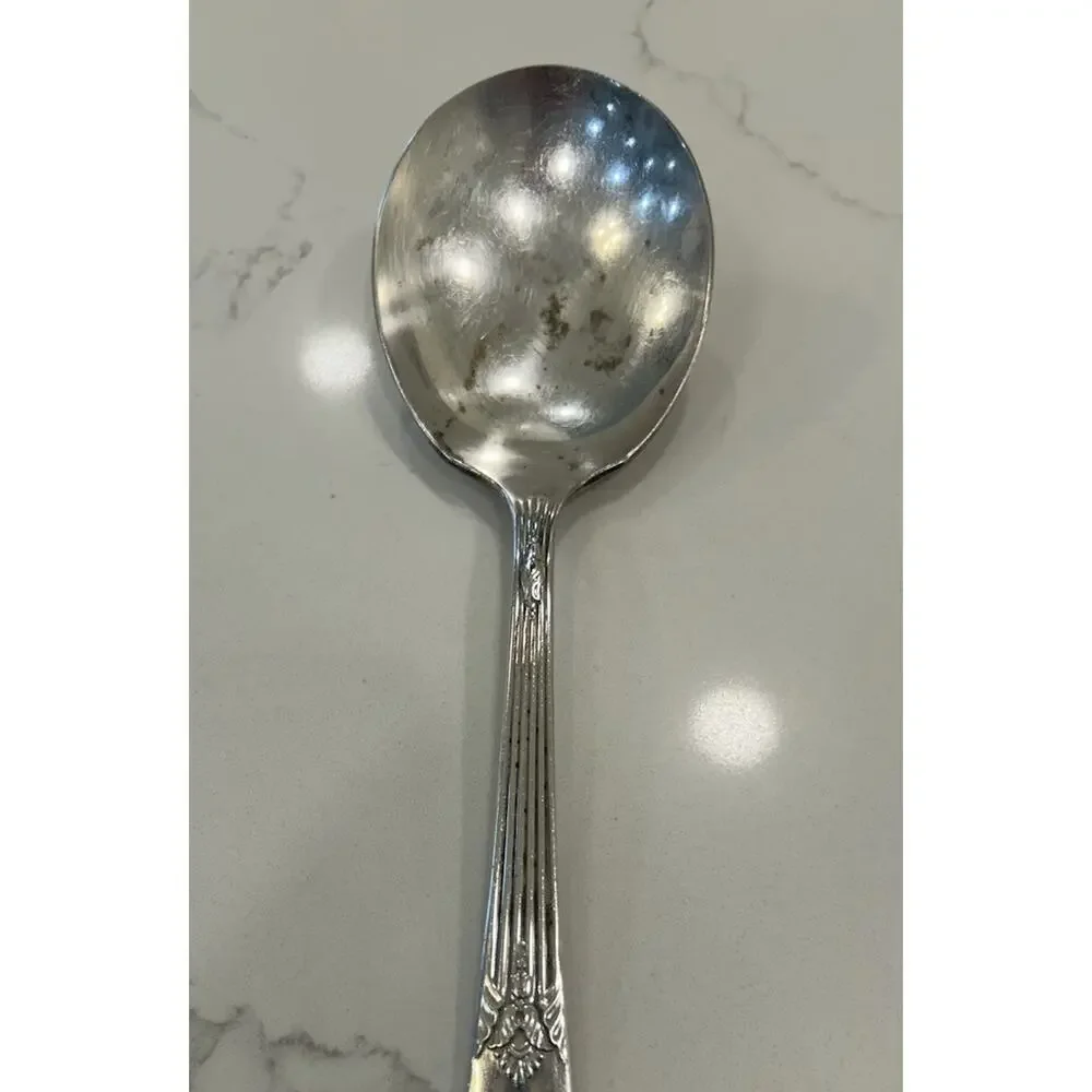 Vtg WM Rogers IS Silver‎ Plate 9” Serving Spoon Intricate Handle Details